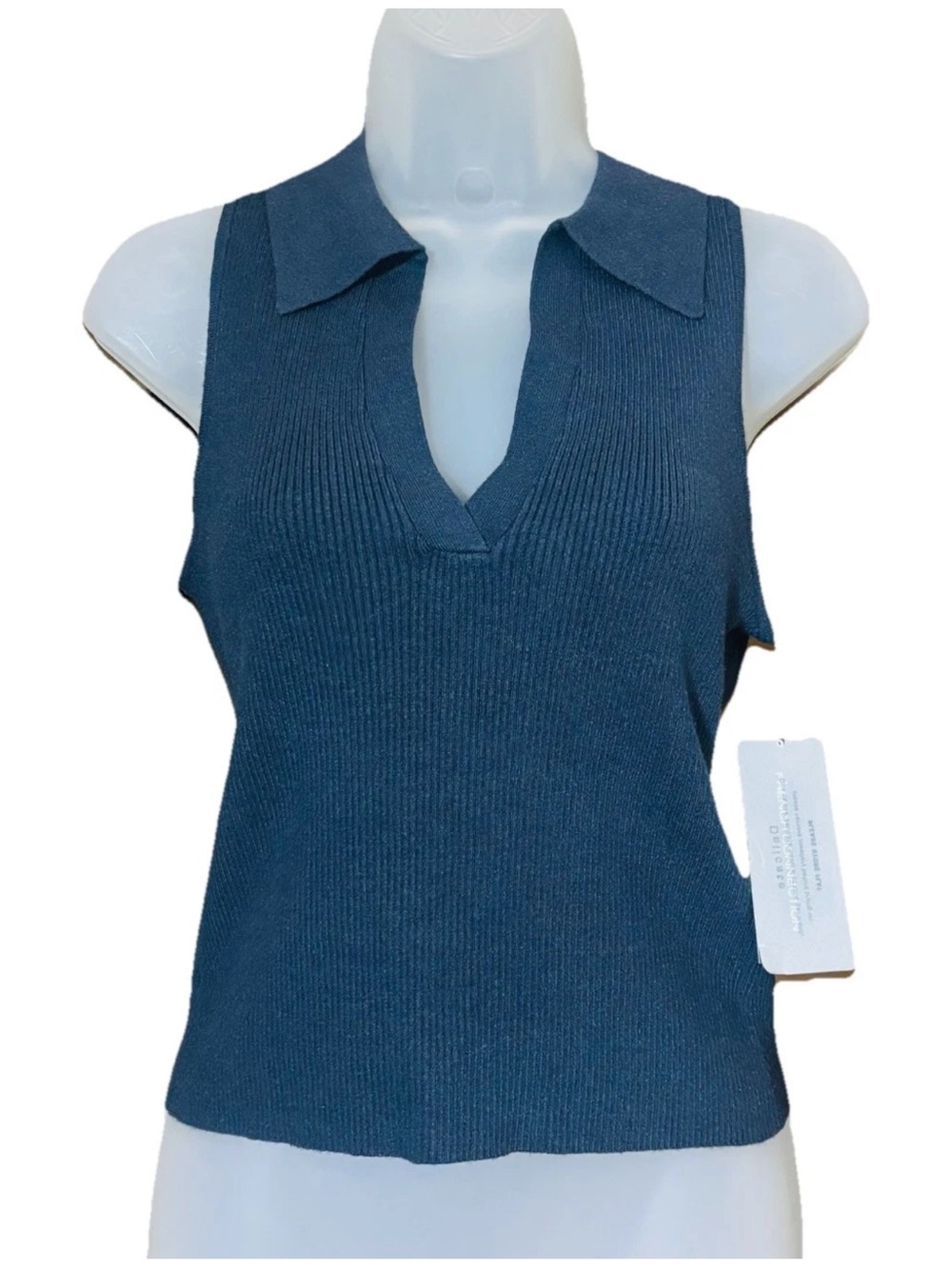 French Connection Mozza Knit Sleeveless PulloverVest Marine Blue Women's Size L - Picture 2 of 10